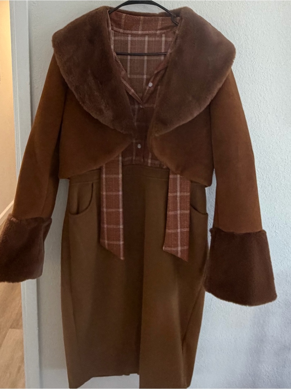 Women's Brown Faux-Fur Trim Coat with matching dress